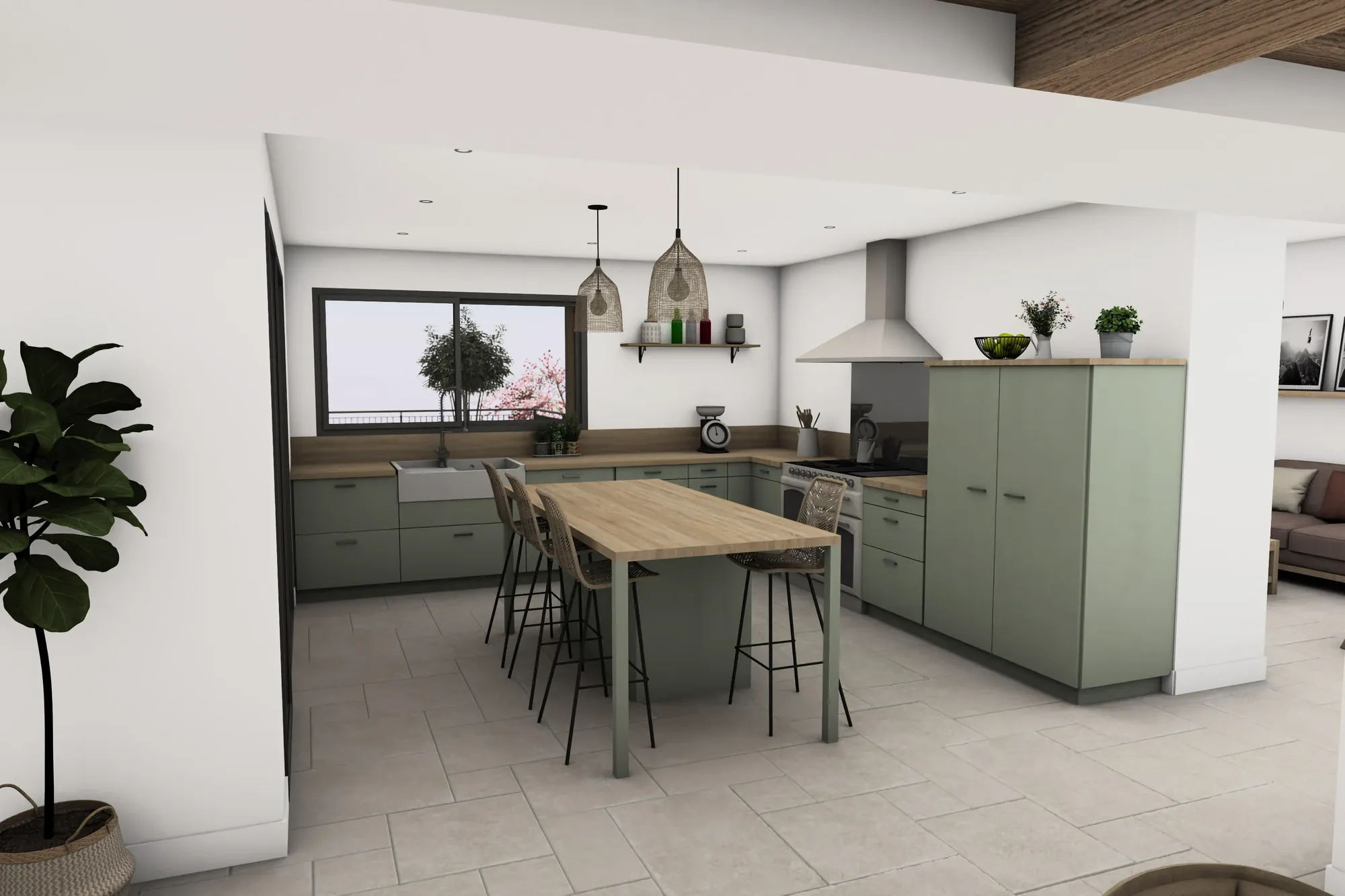Séjour intérieur longère modernisée Mayenne